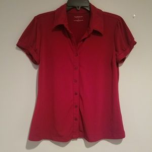 Deep red VanHeusen button up blouse size L